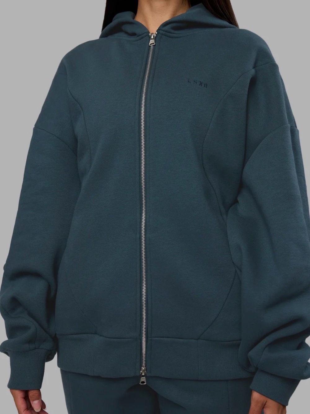 LSKD Oversized PANEL Zip-Up Hoodie - Deep Teal